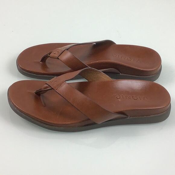 Vionic Elijah water repellent Leather Flip Flops Sandals men size 7 unisex EUC - Picture 4 of 13